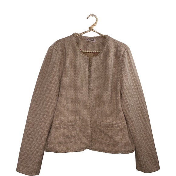 Nanette Lepore Jackets & Blazers - Nanette Lepore Taupe Tweed Collarless Blazer